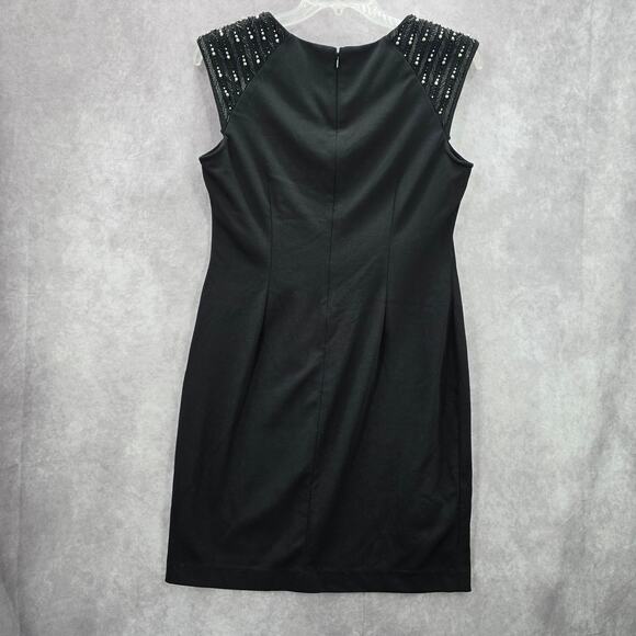 Calvin Klein Black Silver Beaded Knee Length Stretchy Dress Large 12 - Picture 2 of 8